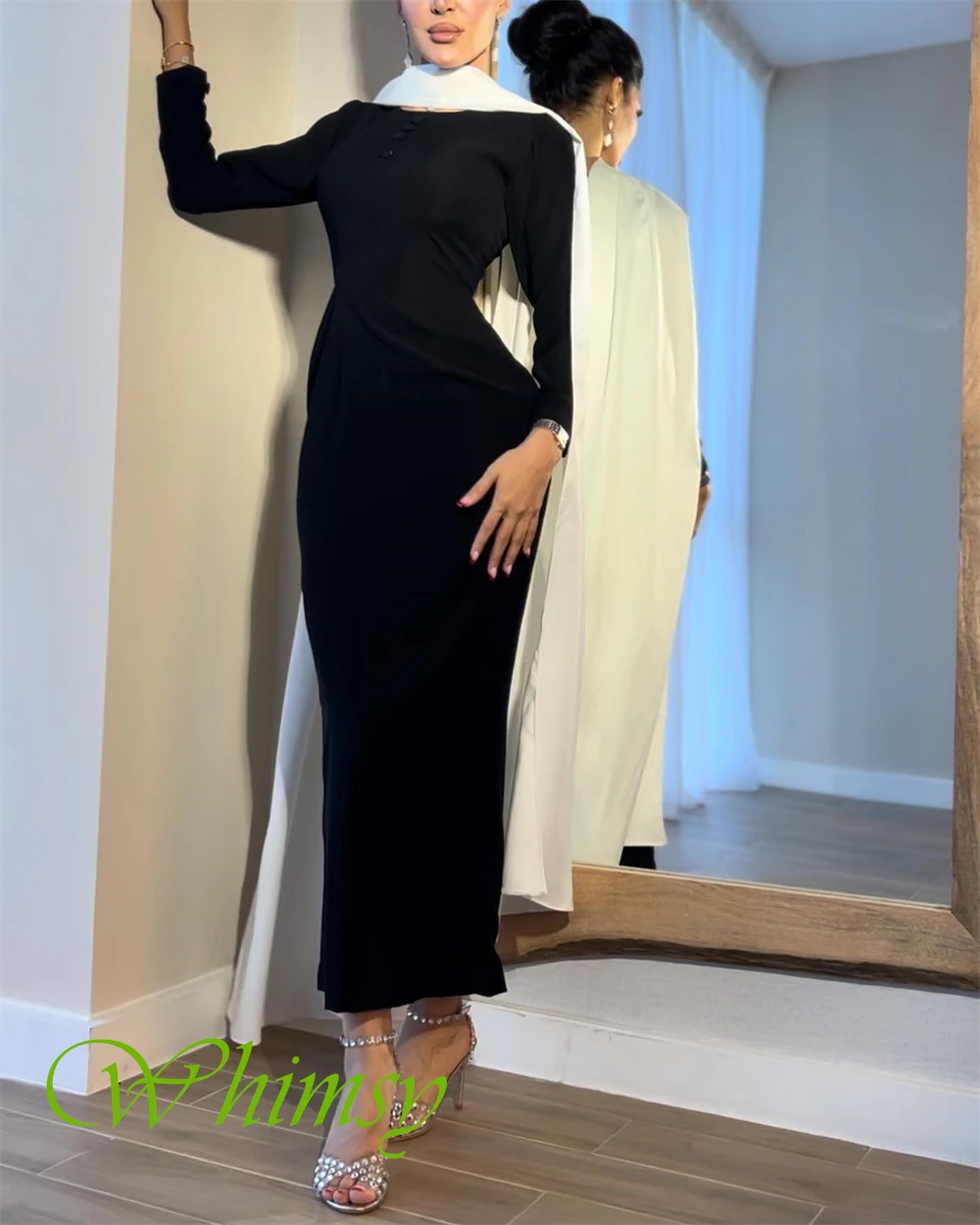 

Customized Modern Jersey O-Neck Evening Dress Delicate Long Sleeves Prom Dresses Formal Contrast Color Special Occasion Gowns