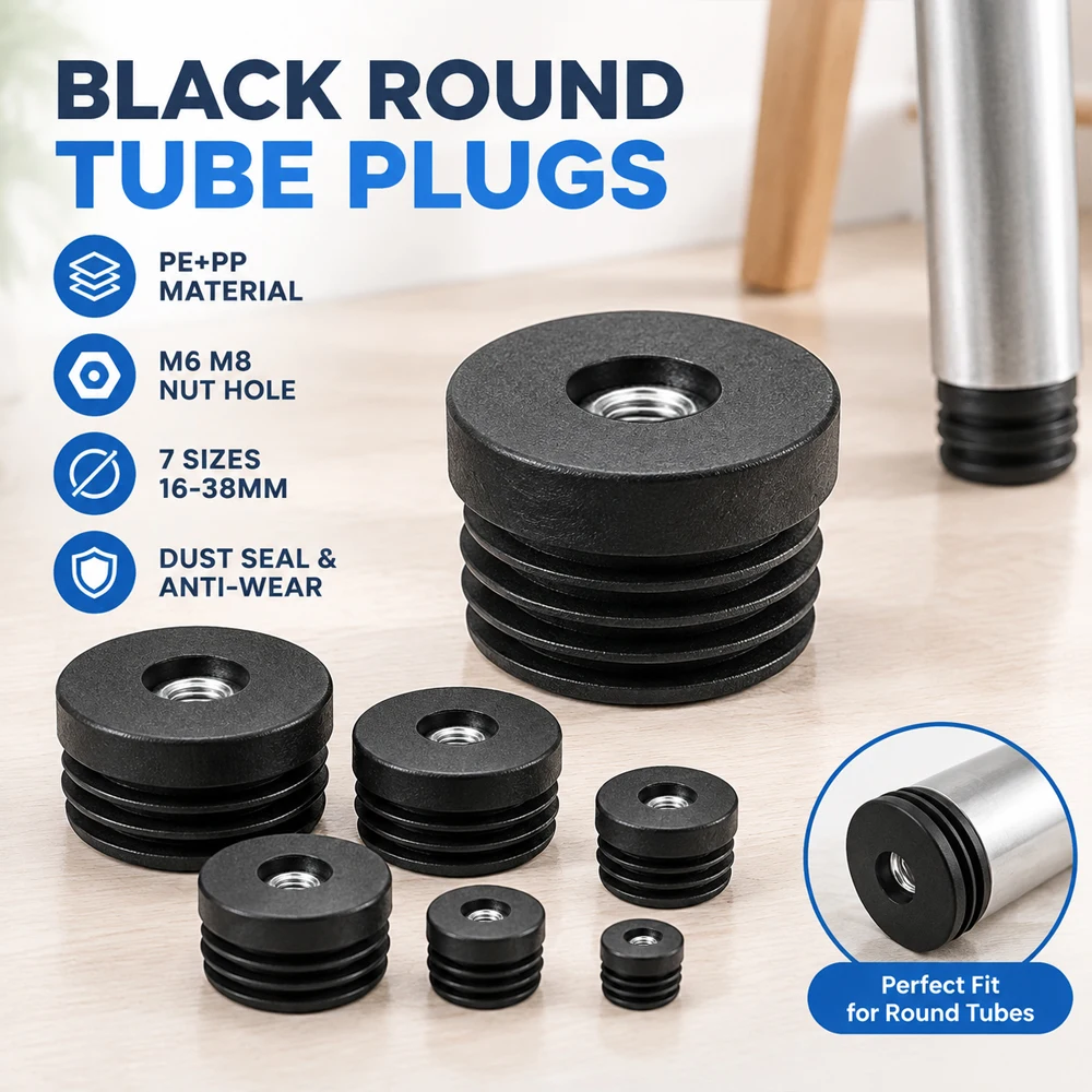 4-16Pcs Hole Nut Plug ,Black Plastic Round Caps M6 M8 Protection Gasket Dust Seals End Cover Caps for Chairs Furniture Accessory