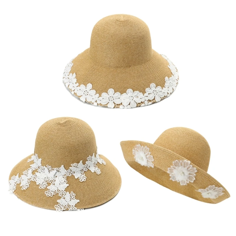 Fashionable Oversized Sun Hat Features Delicate Lace Detail For Summer Wear Y166