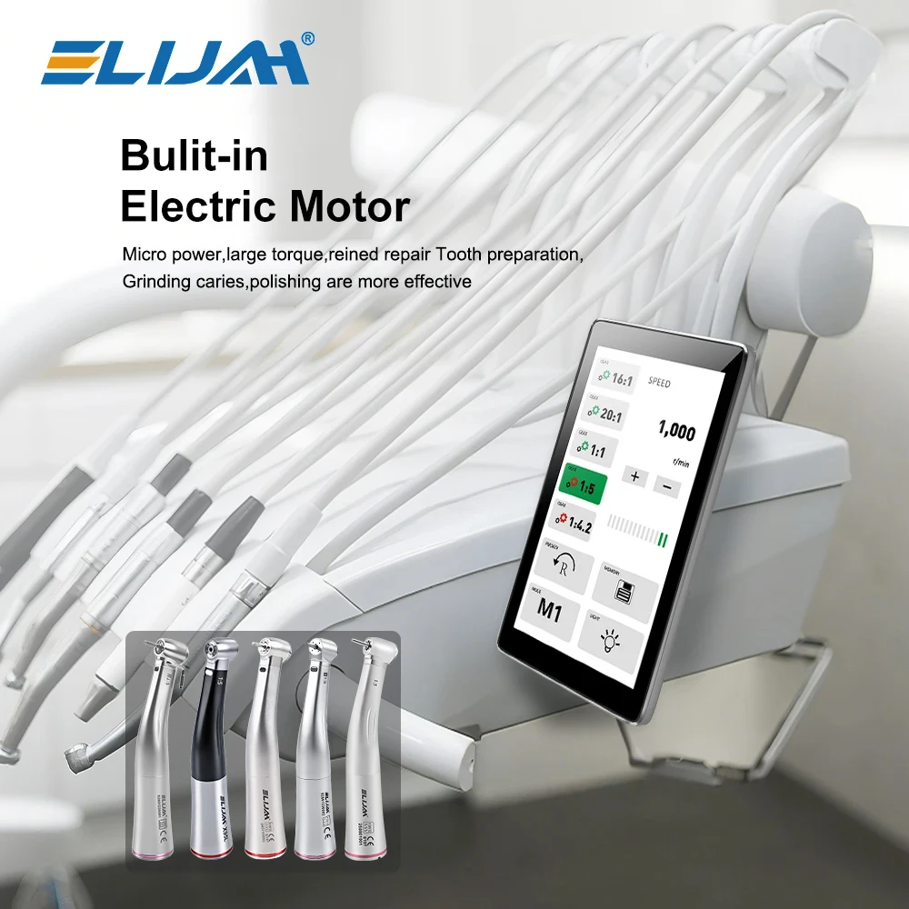 ELIJAH Dental Vollfarbiger Touchscreen mit integriertem LED Bürstenlosem Elektromikromotor, Glasfaser-Winkelstück, Zahnarzt-Ausrüstungswerkzeug