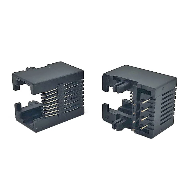 RJ45 network interface 5321 socket 8P8C round pin 90-degree bend plug all-plastic network cable crystal head female socket black