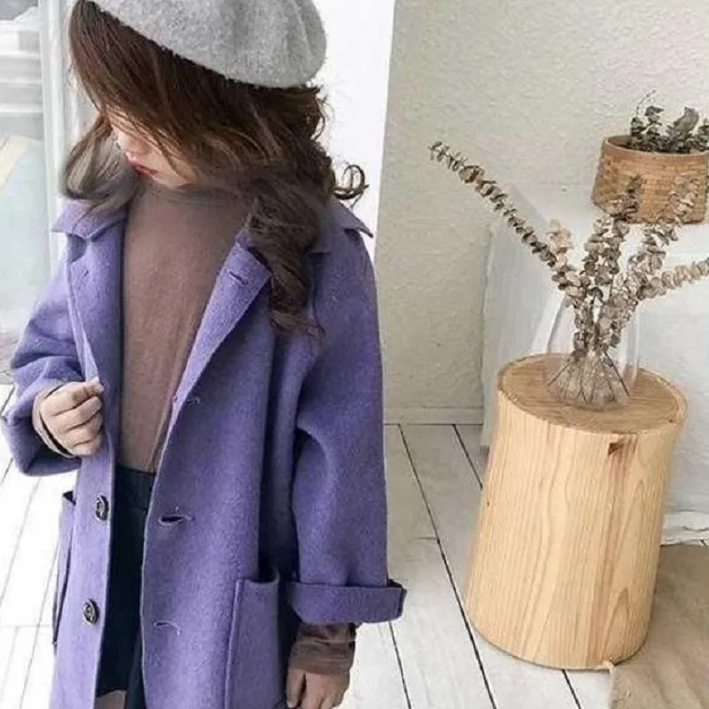 Baby Girl Vintage Cotton Wool Jacket Button Winter Spring Autumn Child Coat Boutique outwear Solid Color Baby Clothes 3-14Y