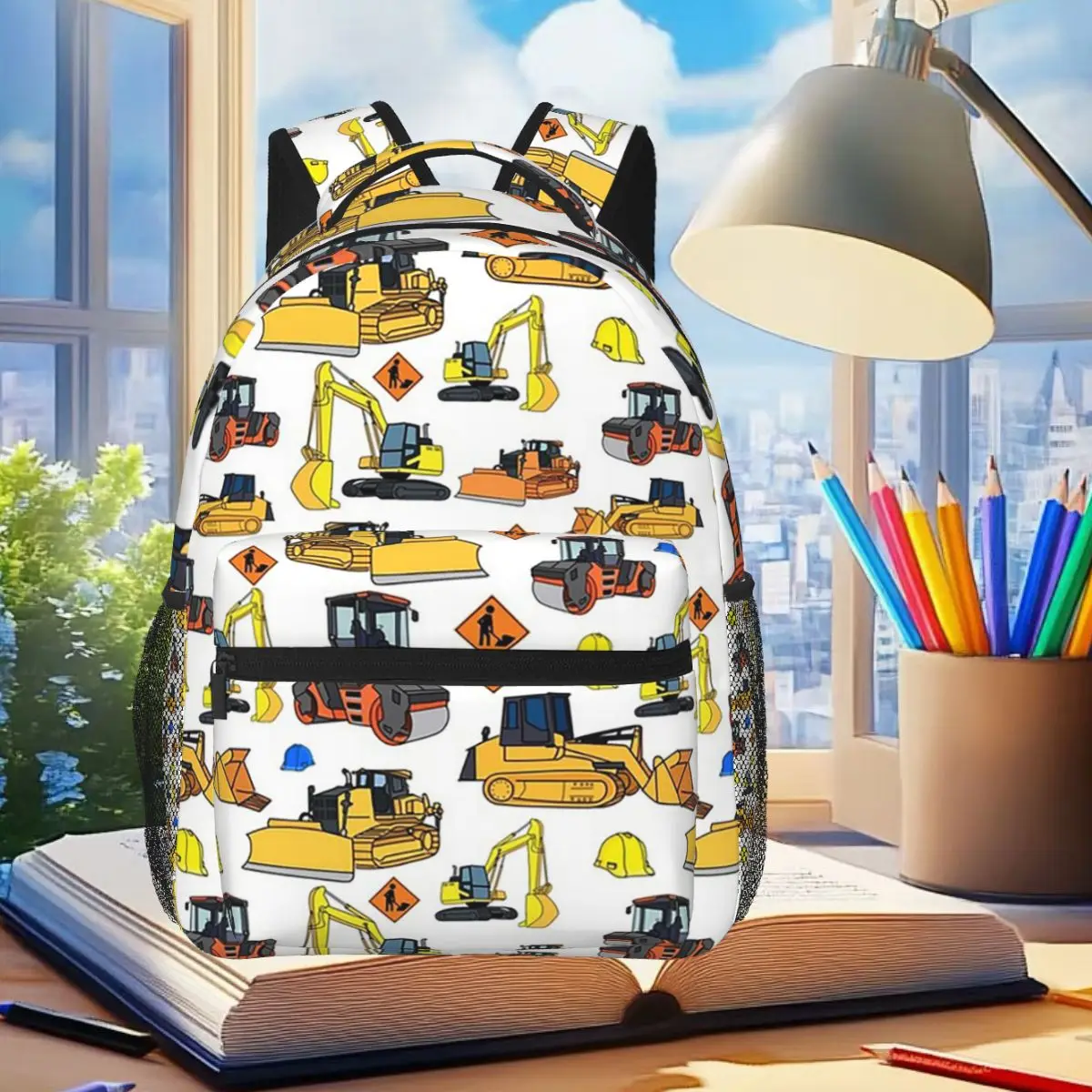 

Construction Vehicles Bulldozer Excavator Crane Backpack Student Boys Girls BookBag Kids School Bag Laptop Shoulder Bags
