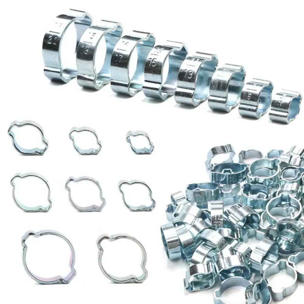 10Pcs Durable Double Ears Hose Clamp Assortment Kit Fixed Pipe Clip Zinc Plated Worm Drive Pipe Hoop Fuel Tube Water Pipe