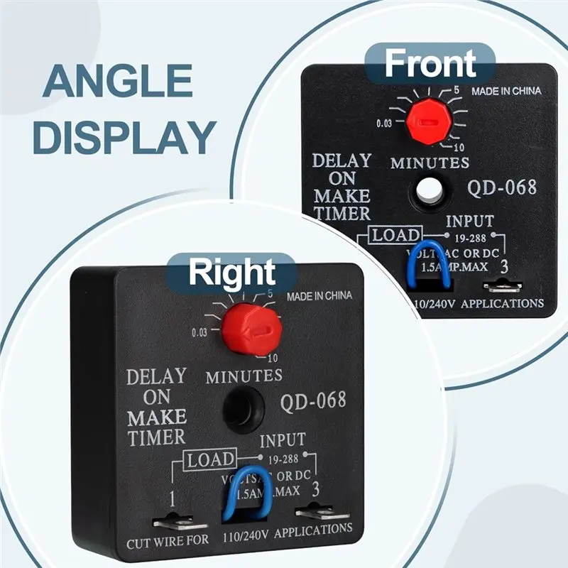 A93Z 2Pcs QD-068 Delay On Make Timer, Adjustable 0.03 To 10 Min, Operates On 19-288 VAC Or DC
