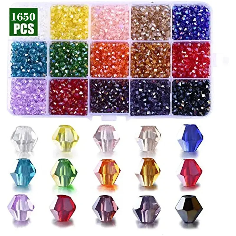 4MM Multicolor Clear Crystal Bicone Beads Box For DIY Bracelet Jewelry Making Accessories Multi-faceted Irregular Glass Bead Set