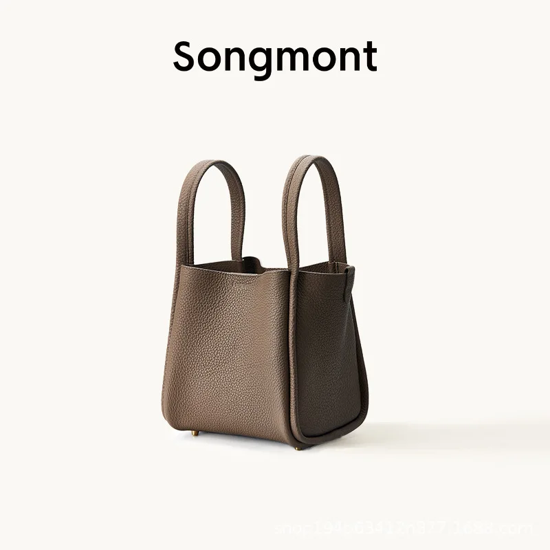 ソンモント中型野菜かご、新しいロック付き牛革通勤用ハンドバッグ、シングルショルダーバケットバッグ