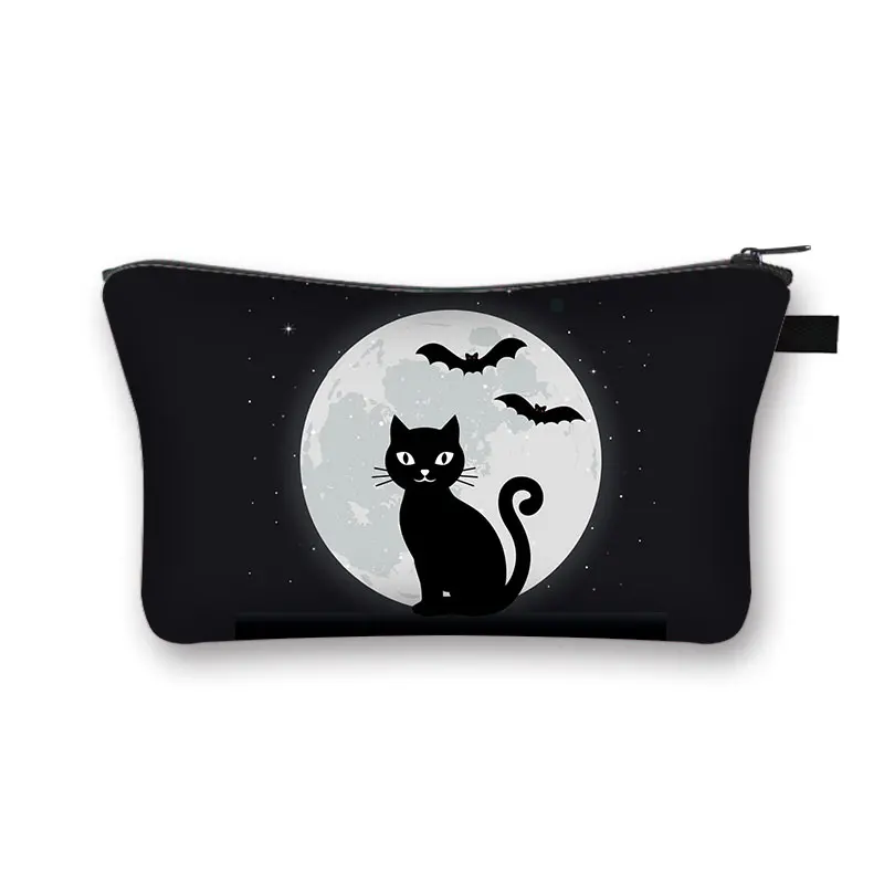 Witchy Woman Cosmetic Case with Moon Star Makeup Bag Magical Hat Furnace Moon Cat Storage Organizer Witchcraft Cosmetic Bags