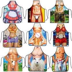 Funny Kitchen Aprons 3D Digital Printed Sexy Women Baking Pinafore Cooking Party Muscle Naked Men Bikini Adult  BIB