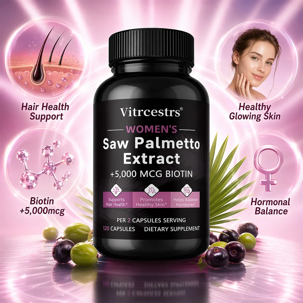 Saw palmetto extract supplement for women, containing high-potency biotin - supports hair, skin health, and hormonal balance