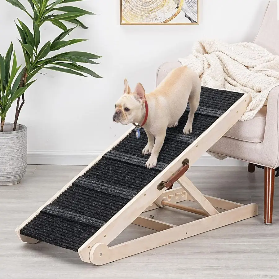 

Ramp for Bed Foldable Small to Large Dog Ramp for Couch 6 Adjustable Height from 12 to 24 Stairs with High Traction Mat Wooden P