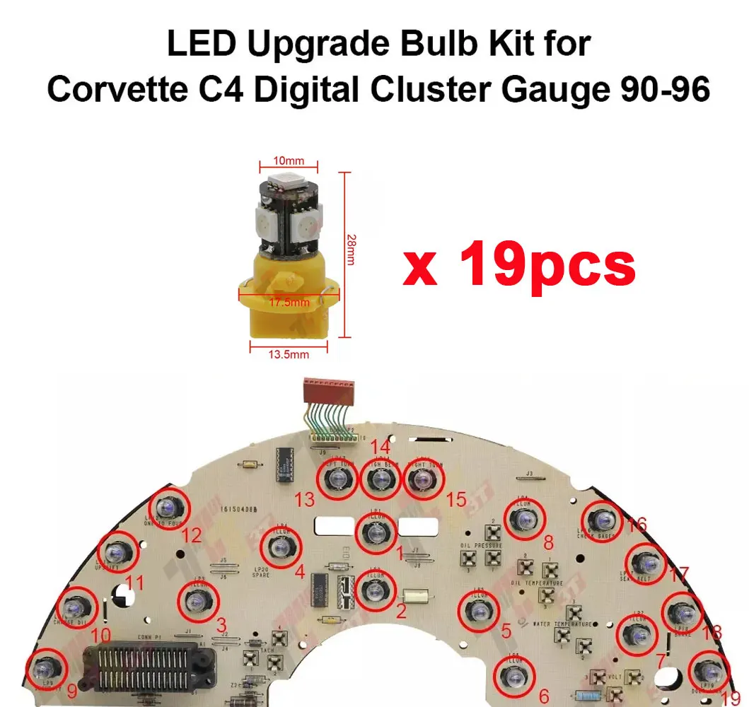 

19pcs/lot LED Upgrade Bulb Kit for Corvette C4 Digital Cluster Gauge 90-96