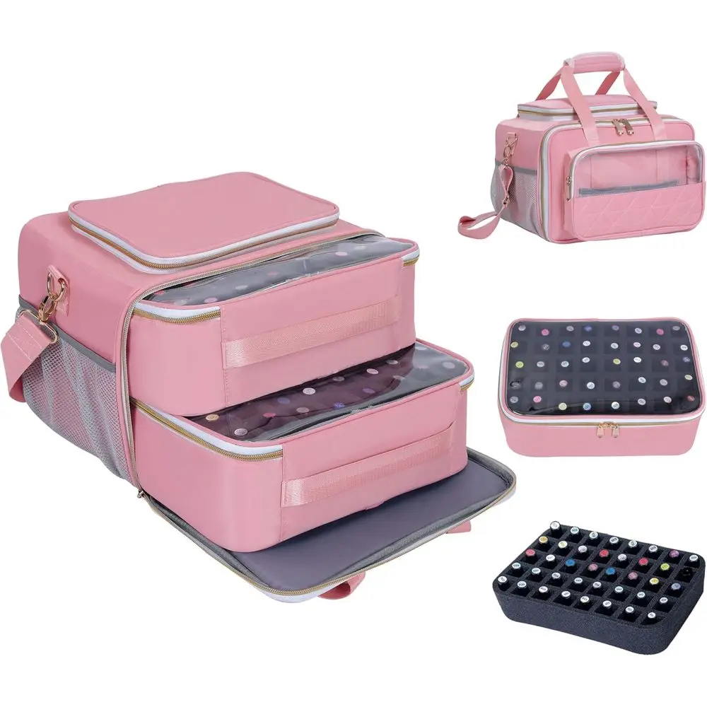 

Органайзер для лаков для ногтей на 80 флаконов, с двумя съемными отделениями, портативная дорожная сумка для хранения маникюрного набора для мастера маникюра