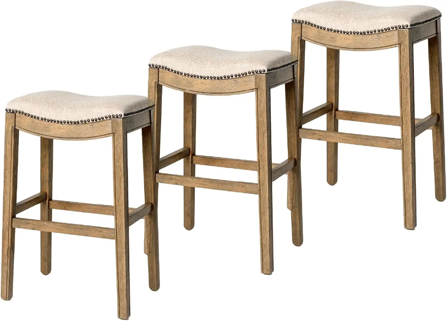 

Backless Bar Stool 31in Saddle Seat Wood Frame & Fabric Footrest For Bar Pub Counter Kitchen, Customized