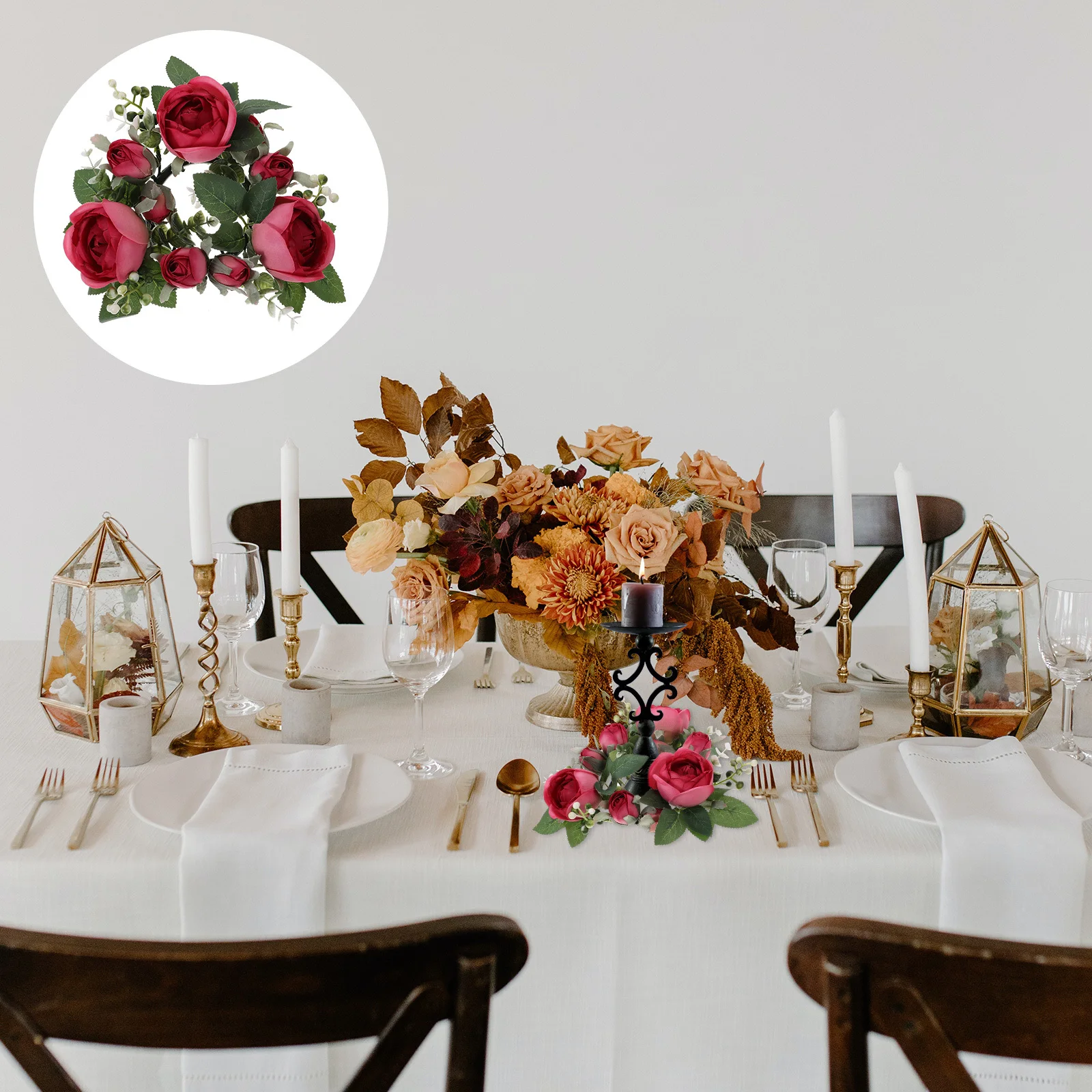 

Wreath Artificial Flower Ring for Wedding Table Centerpiece Romantic Decoration Realistic Texture Rings