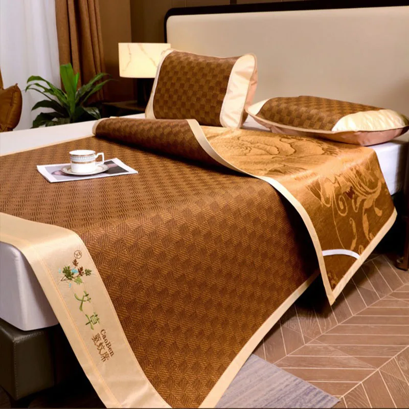 Retro Wormwood Summer Sleeping Mat Set 3Pcs Cool Mattress Topper with Pillowcase Comfort Skin-Friendly Bedding for Hot Sleepers