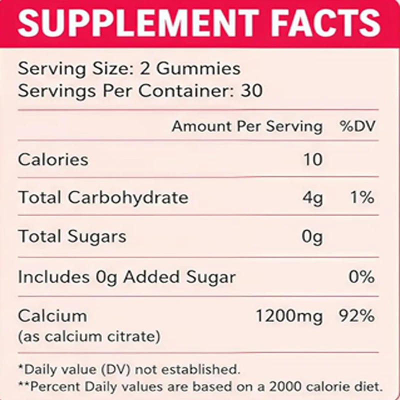 Calcium Citrate Gummies 1200mg, Sugar Free Calcium Gummies for Bone, Muscle, and Immune Support, Non GMO, Gluten Free