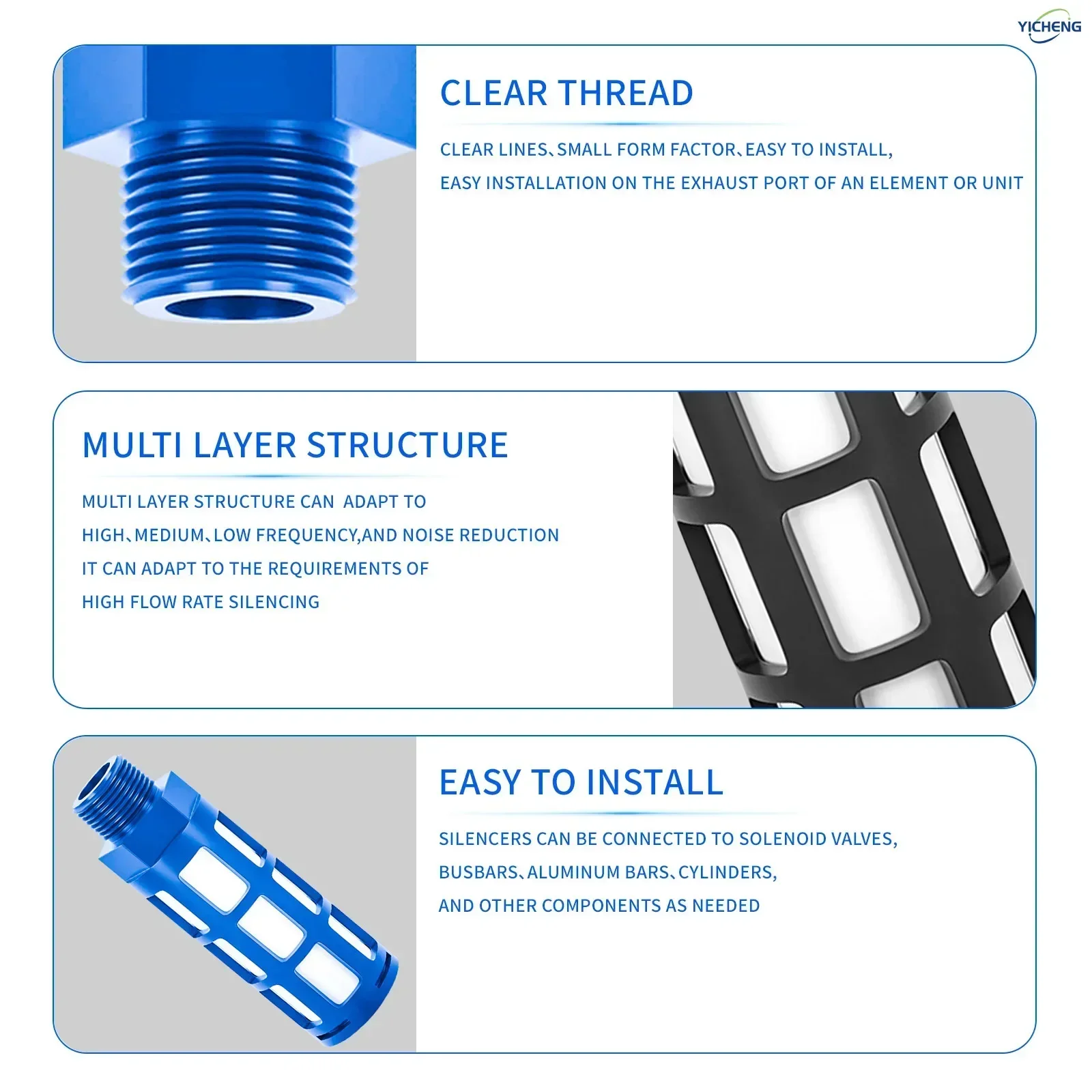 YICHENG PNEUMATIC 1 "polegadas Rosca externa plástico silenciador válvula solenóide silenciador de redução de ruído (pacote com 5)