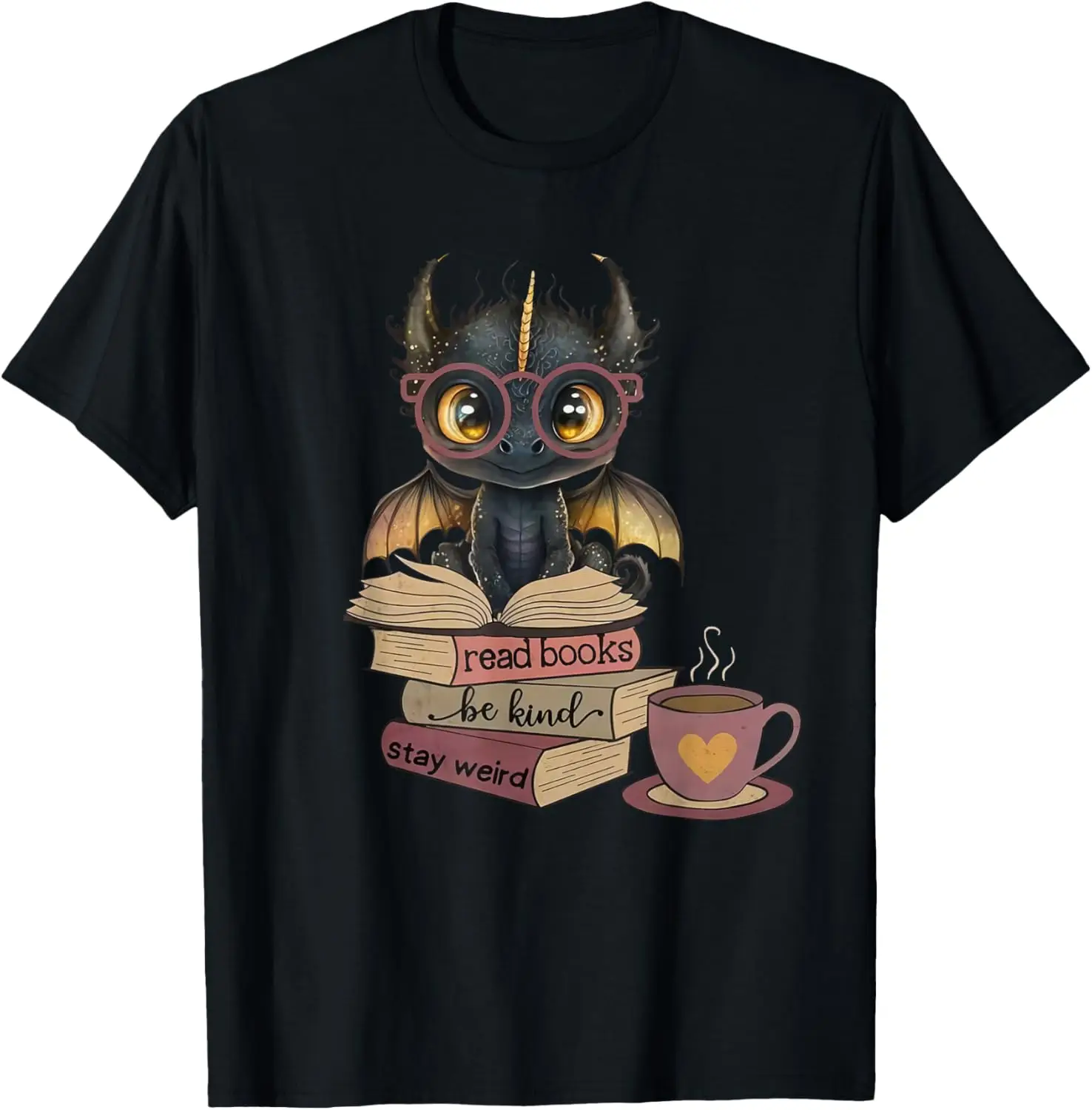 Funny Dragon Read Books Be Kind Stay Weird Book Lover T-Shirt 100% Cotton Trendy Y2K Short-Sleeve Tee – Soft, Quick-Drying, &