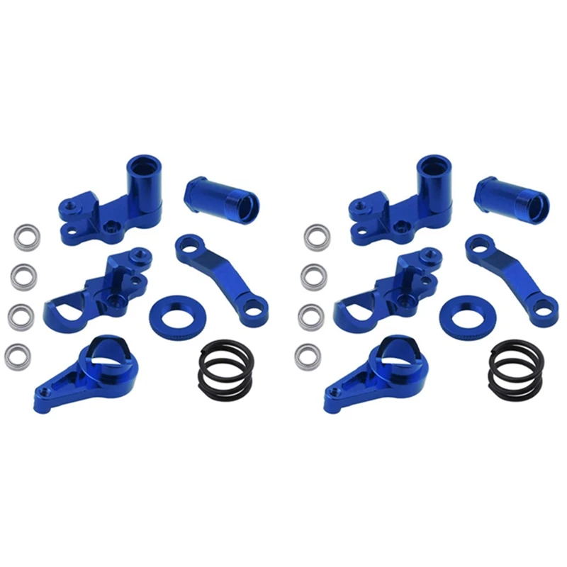 2X Aluminum Steering Bellcranks And Servo Saver Set With Bearings For Traxxas 1/10 Slash 4X4 Hop-Up Navy Blue