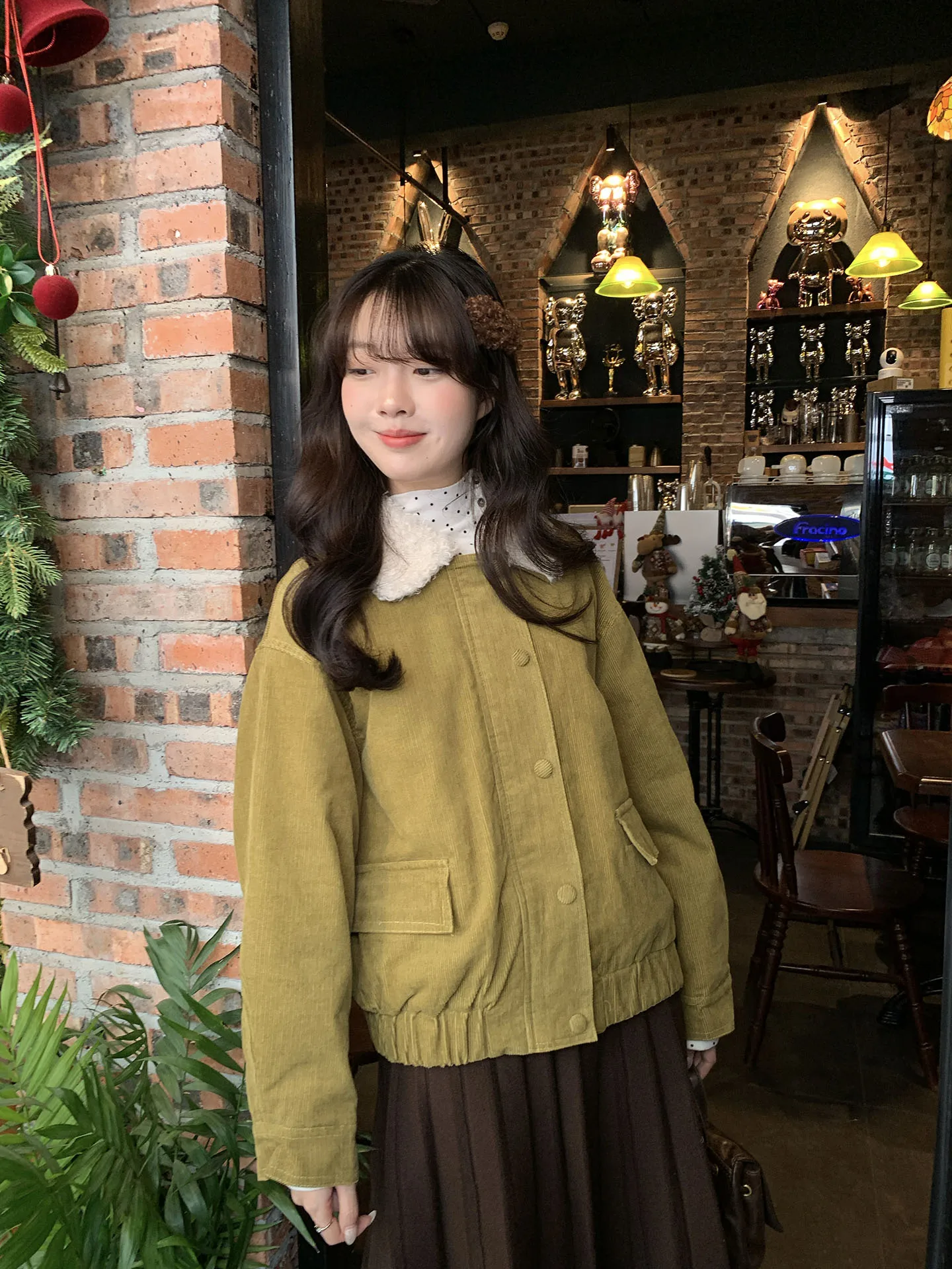 

Новинка! Теплая вельветовая куртка Holli в корейском винтажном стиле с отложным воротником, свободного кроя, с длинными рукавами, для женщин.