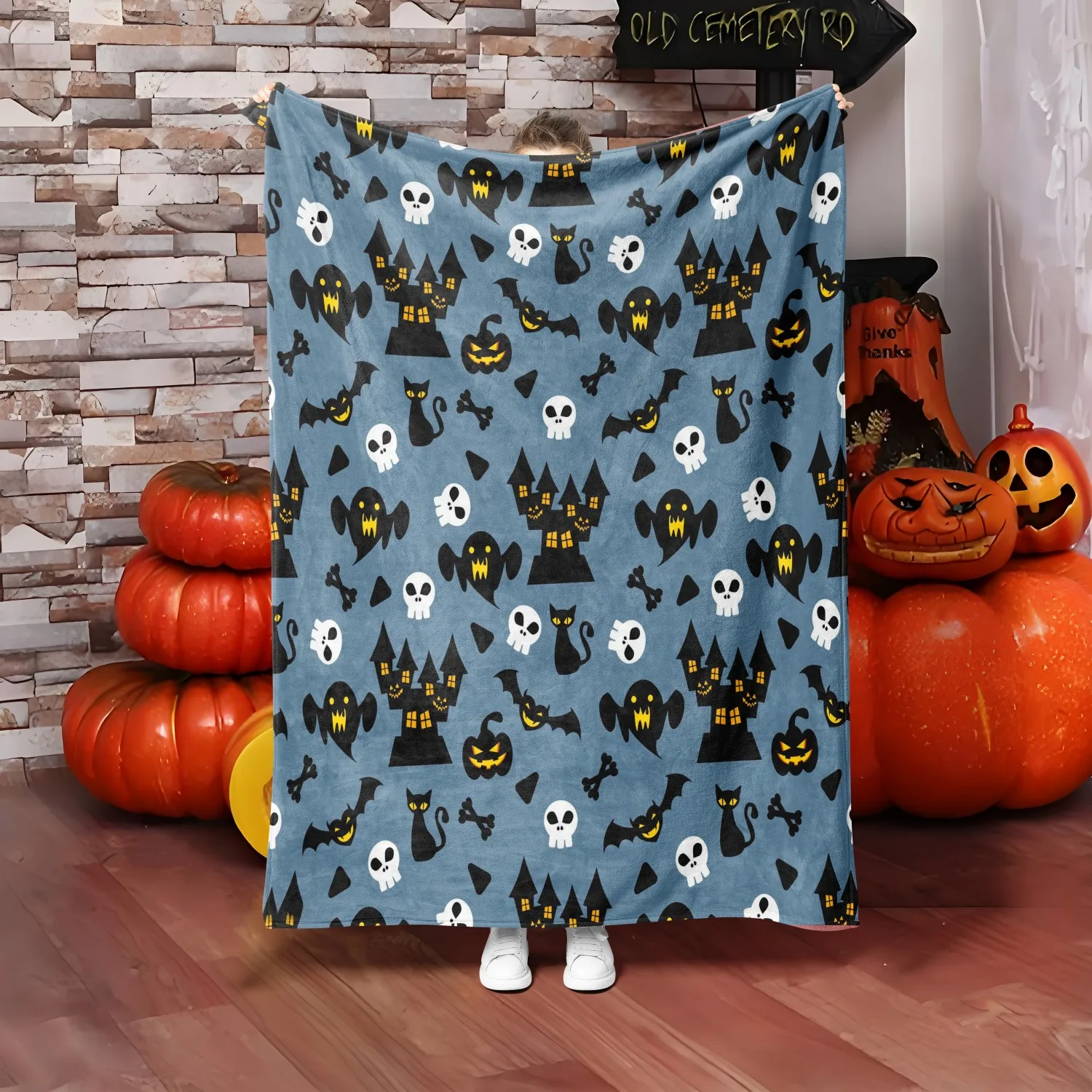 1PC Halloween-Thema Schloss Geisterschädel Neues Design Überwurfdecke Allerheiligen Geschenke für Couch Bett Auto Camping Ganzjahresgebrauch