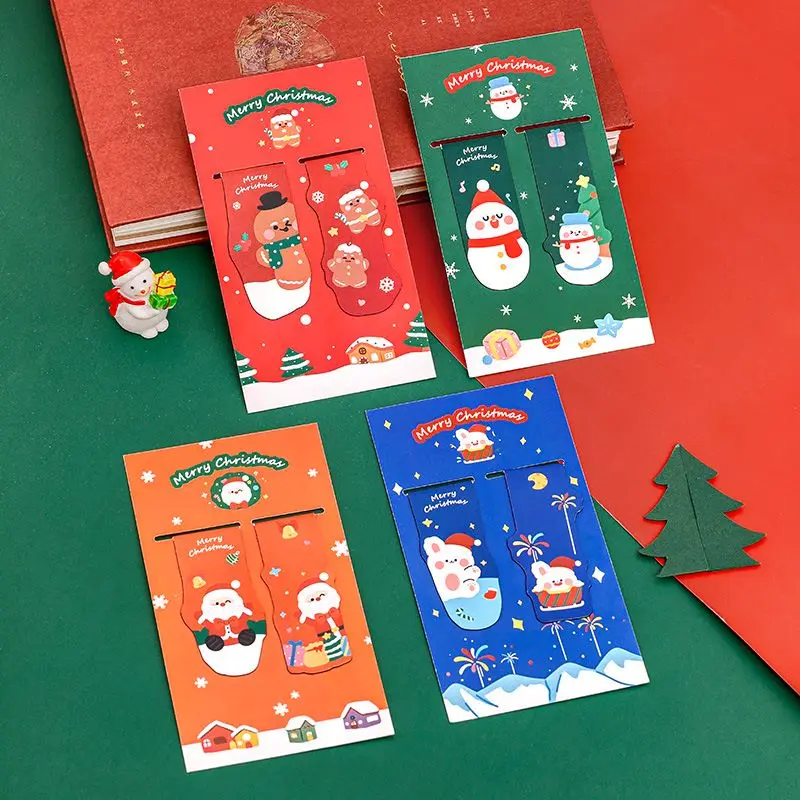 8PCS/set Christmas Magnetic Bookmarks Cartoon Snowman kawaii Santa Kids Child Cute Stationery Festival Gifts Bookmark for Book