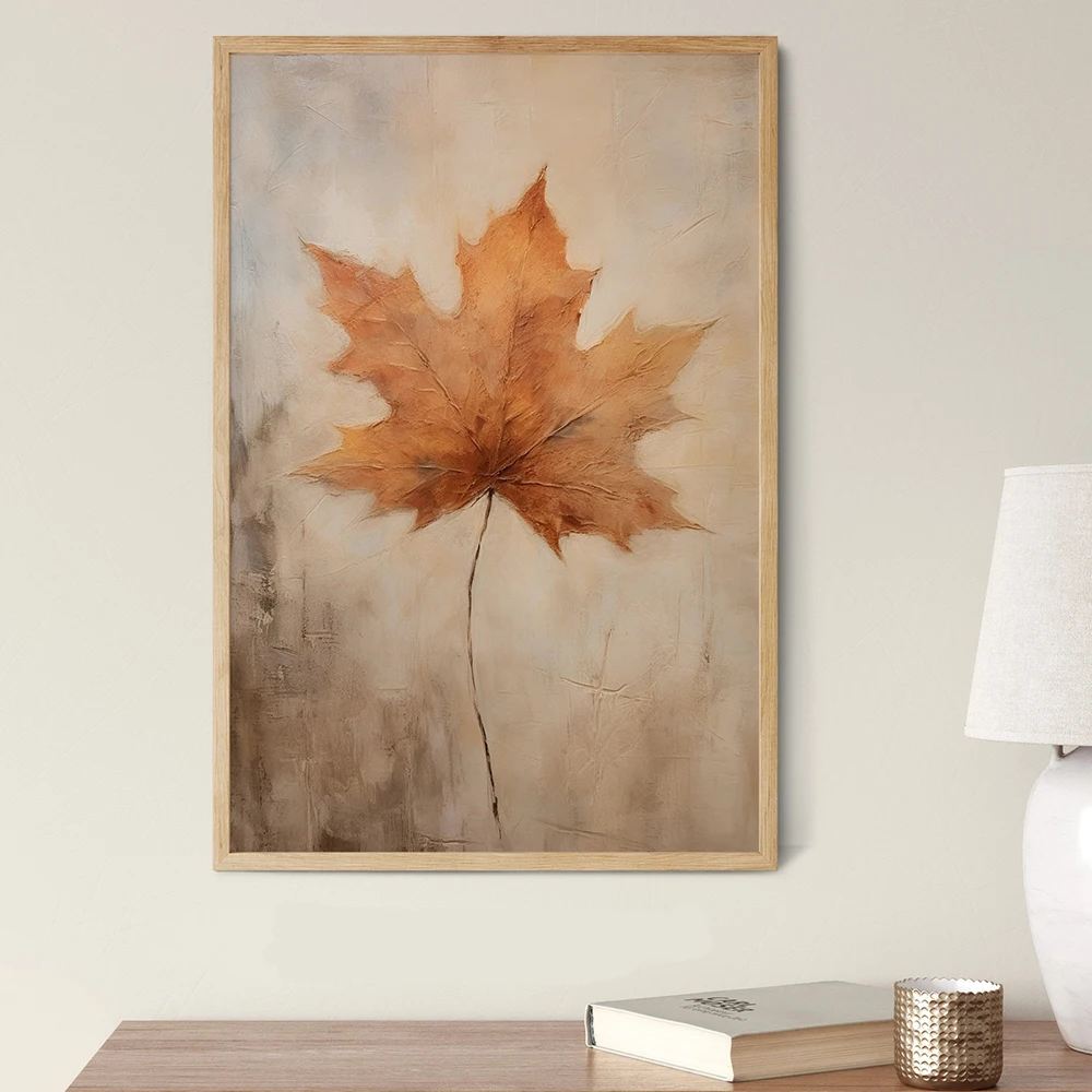 

Modern Neutral Fall Leaf Still Life Canvas Painting Vintage Autumn Poster And Print Wall Art Picture For Thanksgiving Room Decor