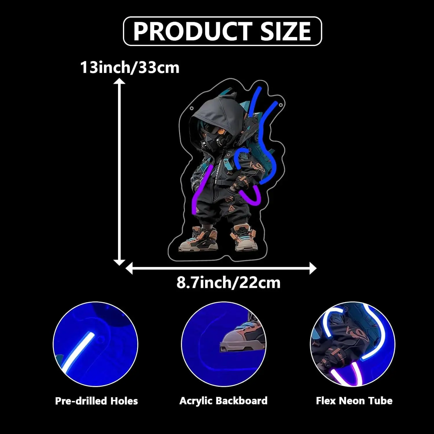 Anime Gaming Neon Sign USB Dimmable LED Light with Cool Character Design for Game Room Bedroom Club Party Man Cave Decor Gifts