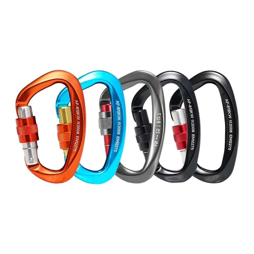 25KN Climbing Carabiner D-shaped Screw Gate Locking 812KW Aviation Aluminum Ring Outdoor Hiking Snap Hook Clip Safety Buckle