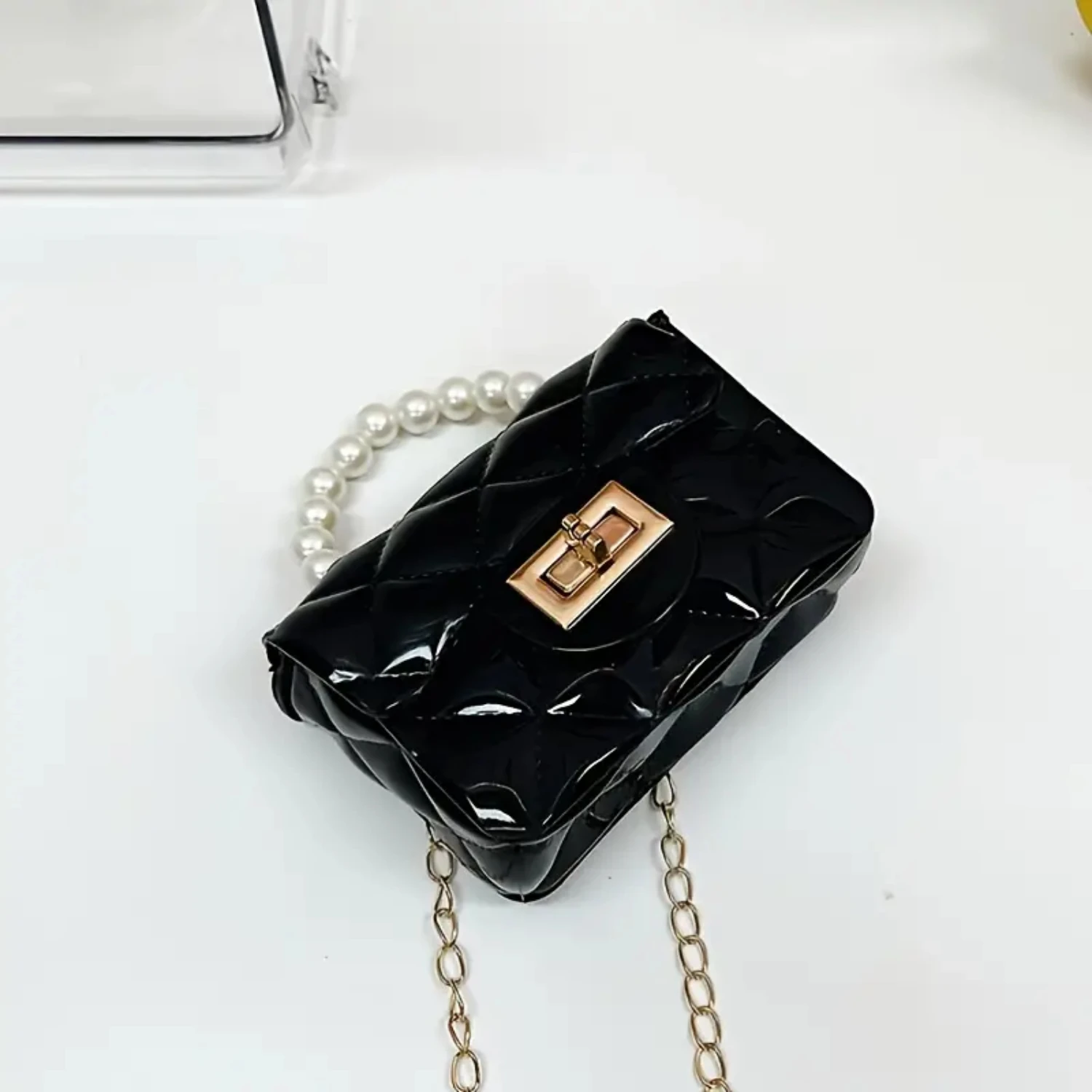 Mini-Umhängetasche für Damen mit Perlenkette, süße Handtasche