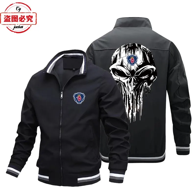 

EU Size Heavy-duty Truck Logo Printed Jacket Scania Men's Top Casual Stand Collar Zipper Jacket Team Uniform Workwear