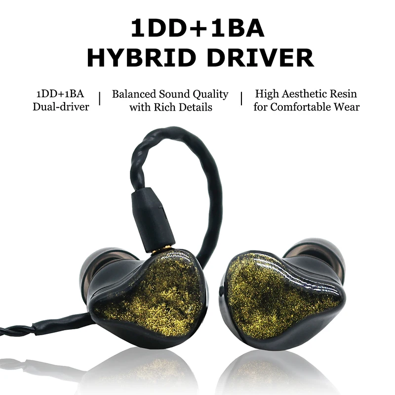 Pirole in ear monitor 1DD+1BA Dual Driver IEM Music earphone With PVC 4-Strands OFC Detachable MMCX 3.5mm Headphones Cable