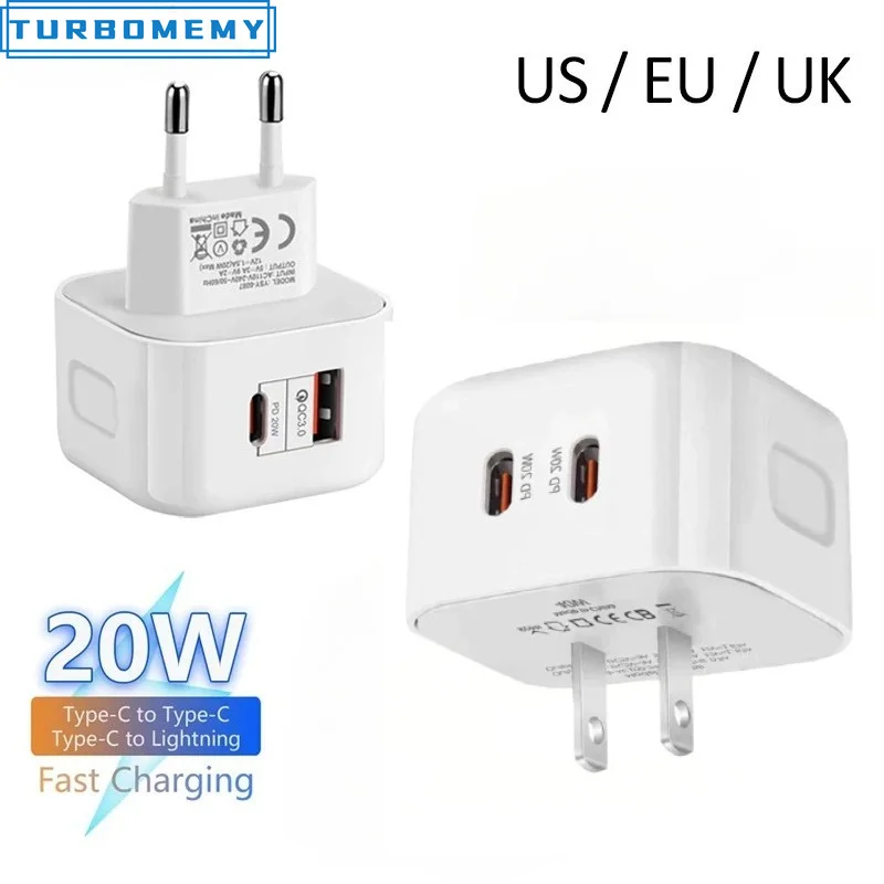 PD 20W 40W USB C Charger Fast Charging Quick Charge 3.0 Charger EU UK US Plug Type C Adapter for iPhone 15 Xiaomi Huawei Samsung