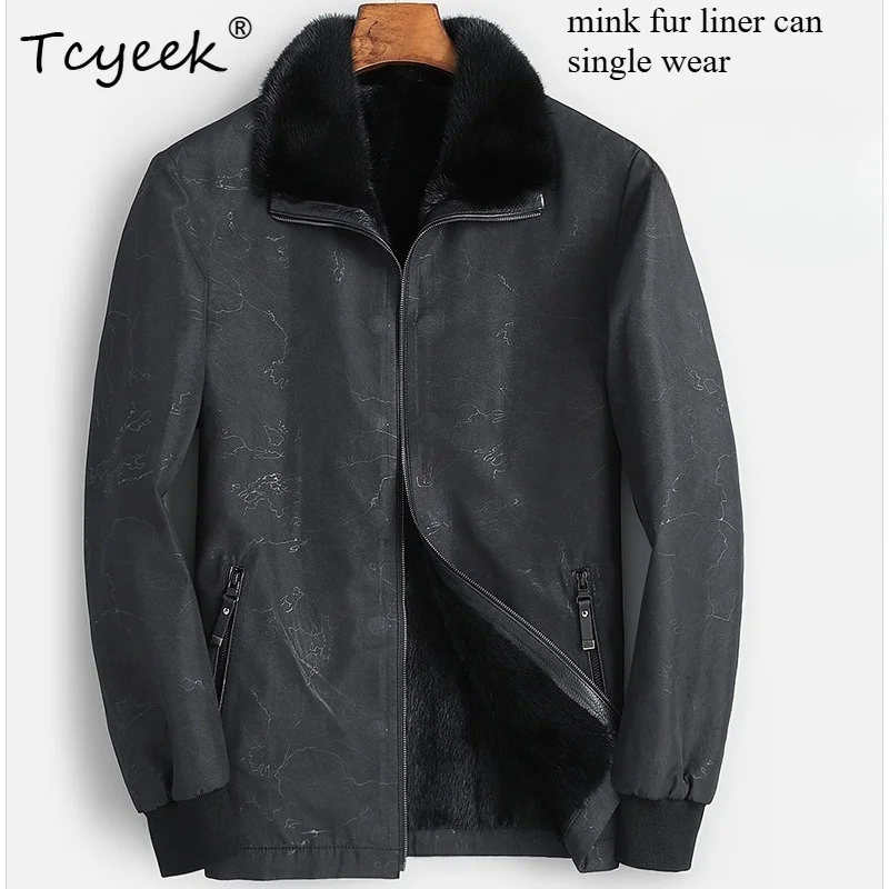 Tcyeek Goatskin Real Leather Jacket Men Patchwork Mink Liner Detachable Mid-length Trench Coat Man Real Fur Coat Winter Clothes