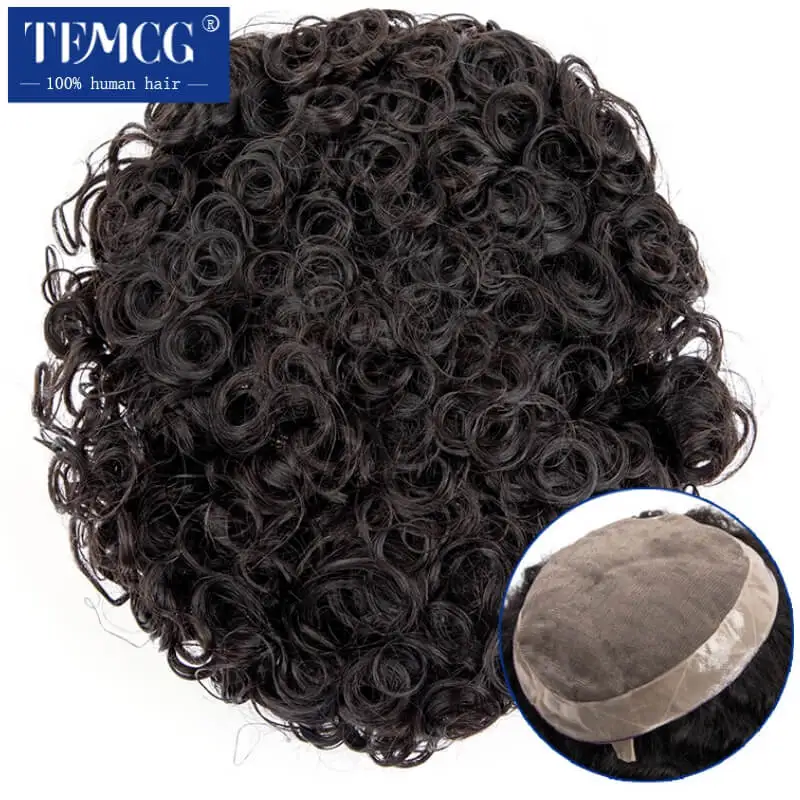 20Mm Xoăn Bộ Tóc Giả Mỹ Mono Nam Tóc Giả Nam Toupee Ấn Độ Năm 100% Tóc 7 "Nam Bộ Tóc Giả Exhuast các Hệ Thống Nam Tóc Giả