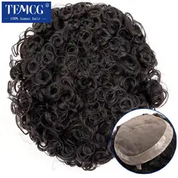 Fino Mono Hairpiece Encaracolado para Homens, Prótese de Cabelo Masculino, Toupee, 100% Cabelo Humano Indiano, Sistemas Exhuast, 7 
