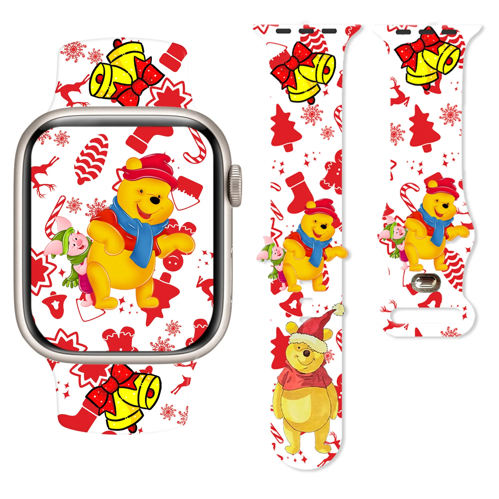 

Disney Christmas Pooh Bear Strap for Apple Watch 9 8 7 SE 6 5 Silicone Band Replaceable Bracelet for iWatch 45mm 44mm 42mm 41mm