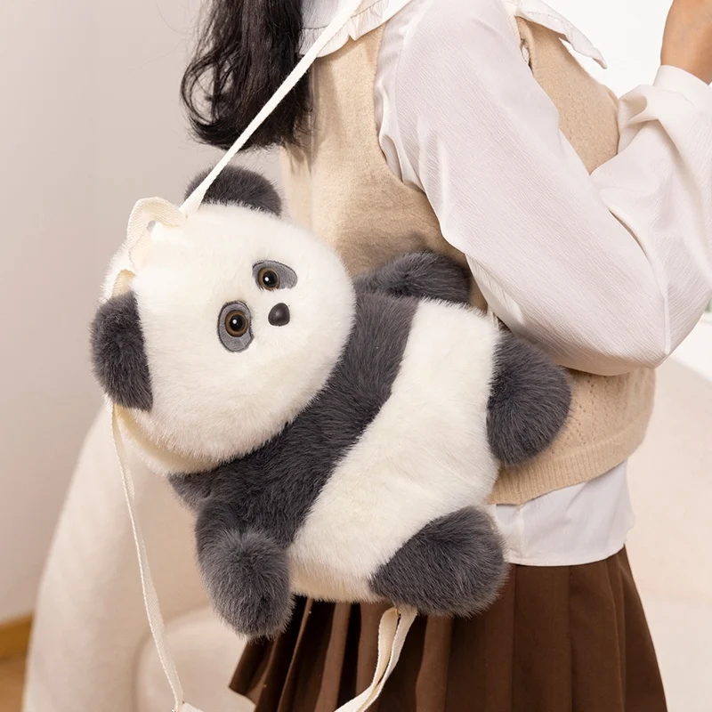 35cm Cartoon Animal Backpack Fluffy Panda Bear Pink Pig Fluffy Plush Bag Shipping Wallet Friend Gift