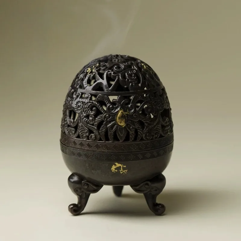 Antique Hollow Carved Chinese Incense Burner Traditional Incense Holder Indoor Home Fragrance Table Decor Handicraft