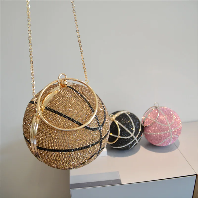 Diamond Ball Shape Evening Bag Women Rugby Basketball Crystal Designer Day Clutch Luxury Party Chain Mini Handbag Purse X915H