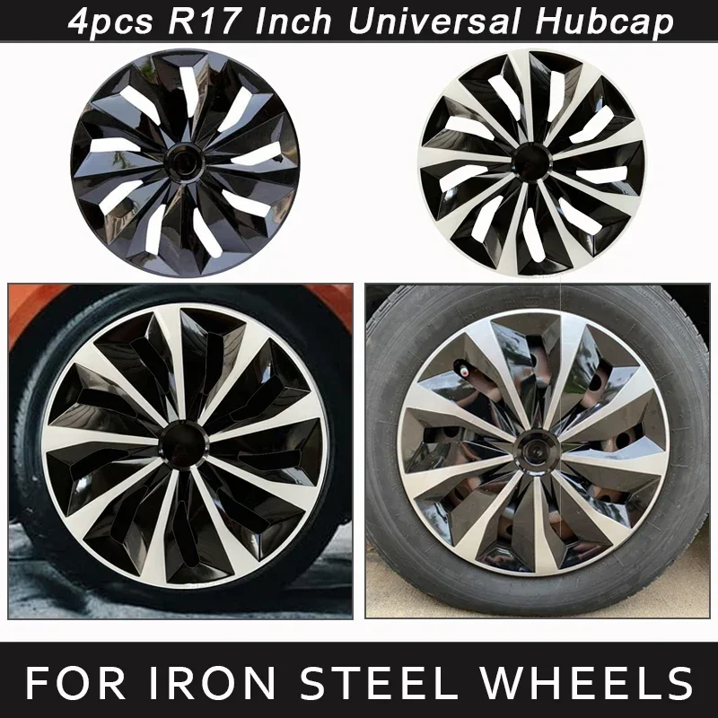 4PCS Universal Wheel Cover R17 Inch Hubcap Replacement Hub Caps Wheel Rim Cover Snap On SUV Truck PP Tire Accessories Wheel Cap