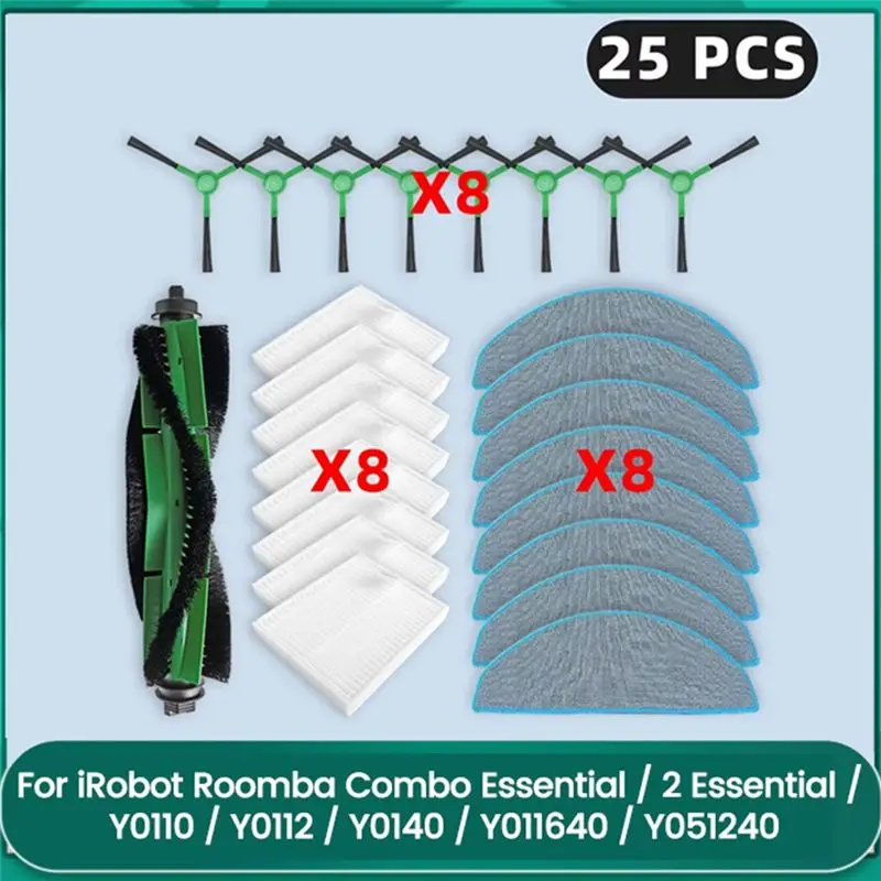 

Основная боковая щетка, фильтр и насадка для влажной уборки ABHI для роботов-пылесосов Irobot Roomba Combo Essential/2 Essential/Y0110/Y0112/Y0140/Y011640/Y051240