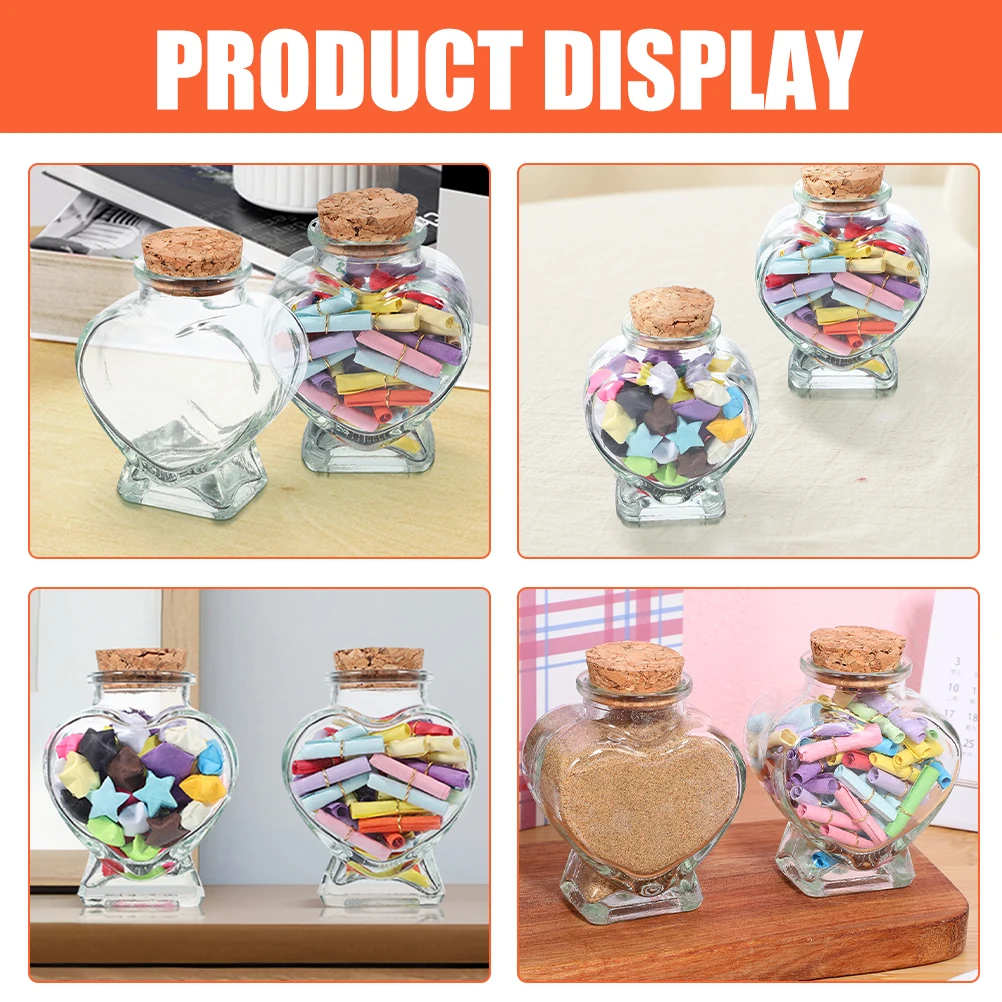 

4pcs Heart Shaped Glass Bottles 50ml Candy Jars Wishing Containers Decorative Drift Bottle Transparent Storage Vials Wooden Cork