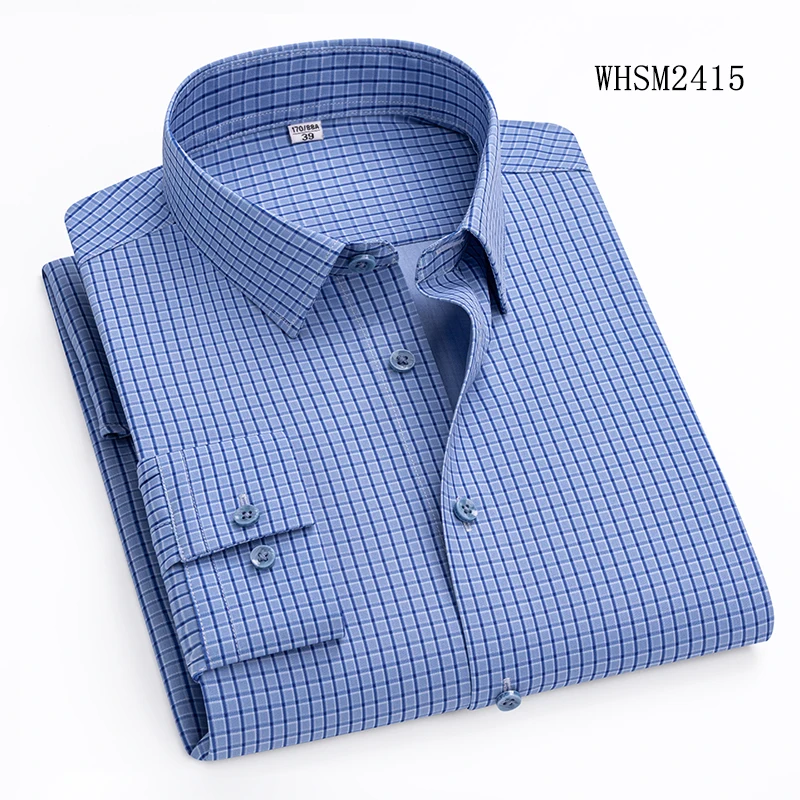 Striped Plaid Shirts Men's Long Sleeve Shirt Non-Iron Printing Casual Men's Shirt Long Sleeve Slim Fit Business Wrinkle-Free