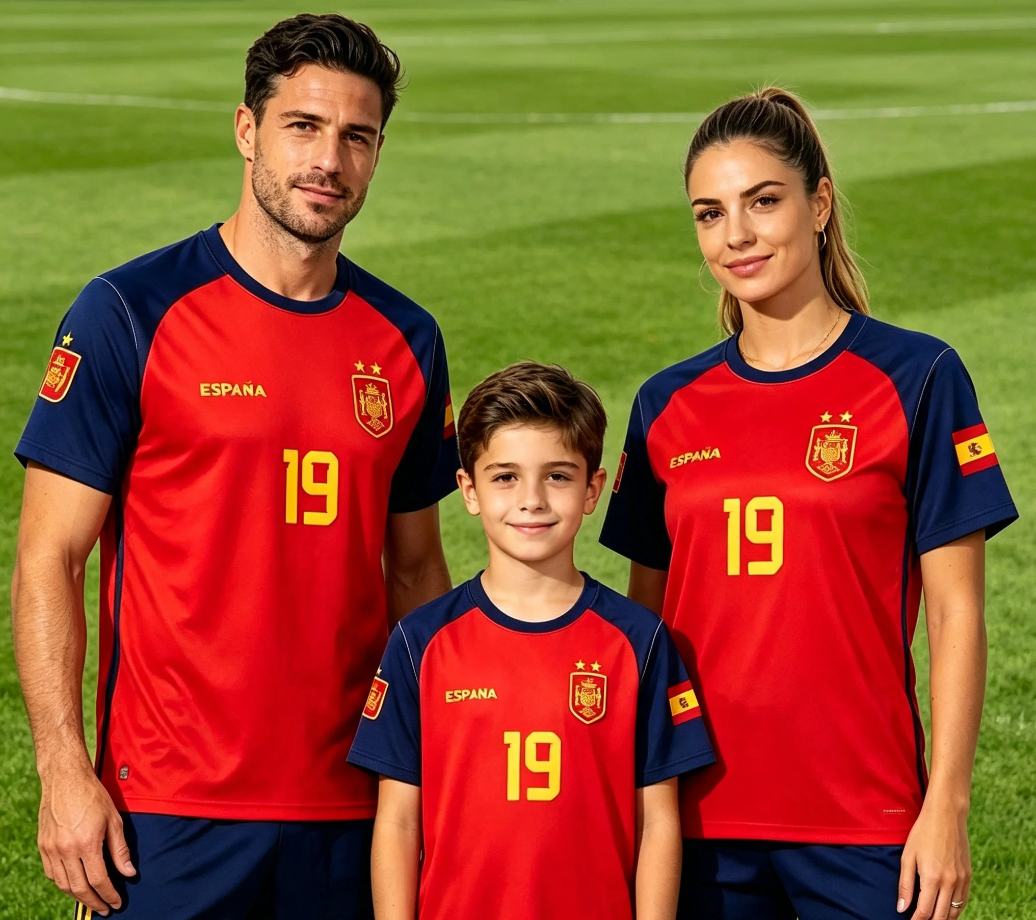 Spain Style 3D Print Football Jersey,Quick Dry Short‑Sleeve Sport T‑Shirt,Men Women Family Matching Kids Tees