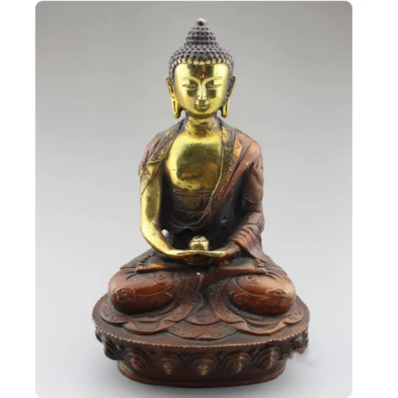 Antique Copper Shakyamuni Buddha Statue Home Temple Desktop Craftsmanship Ornament Feng Shui Decoration
