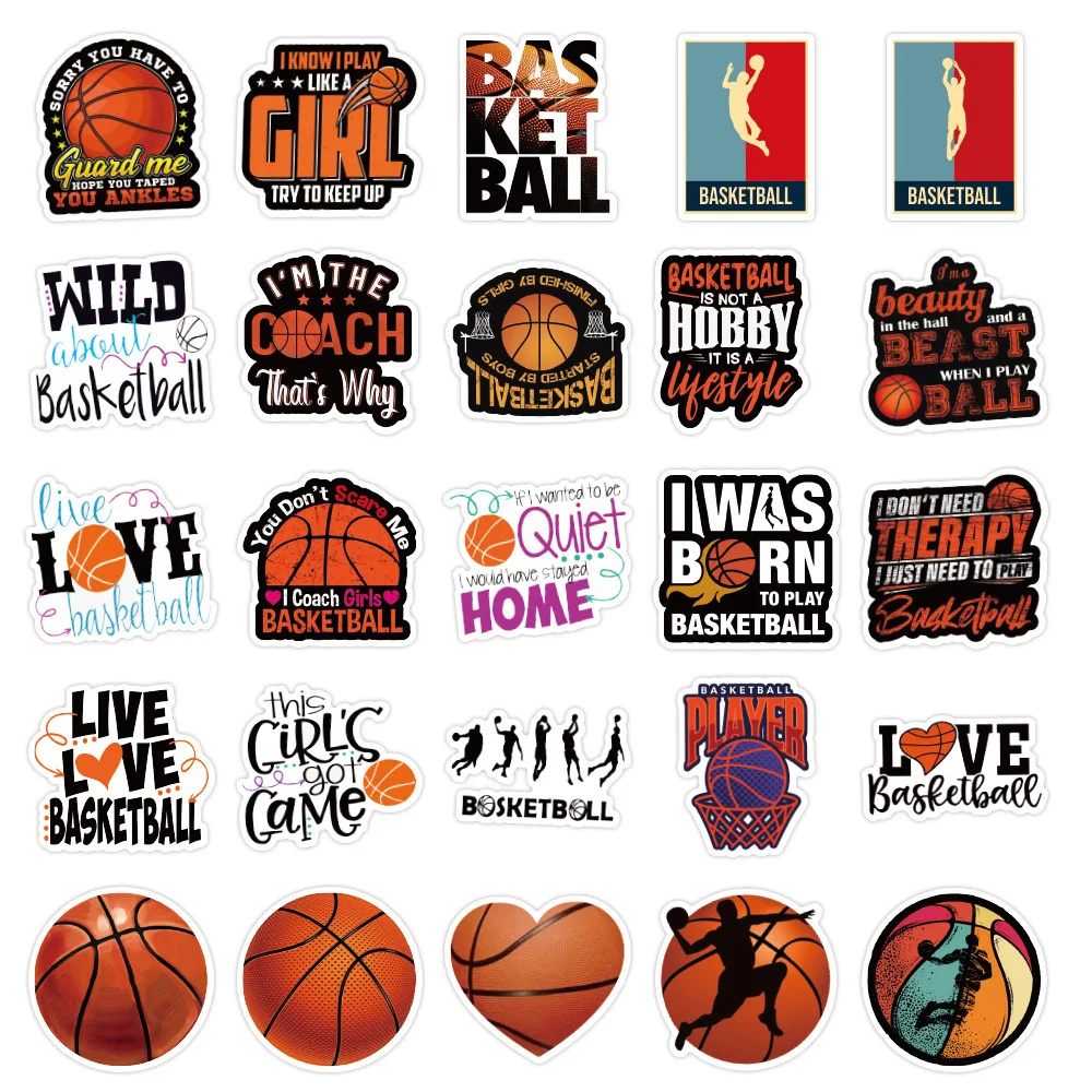 10/30/50PCS Basketball Graffiti Waterproof Sticker Cartoon Creative Trend Decorative Decal Skateboard Water Cup Helmet Wholesale