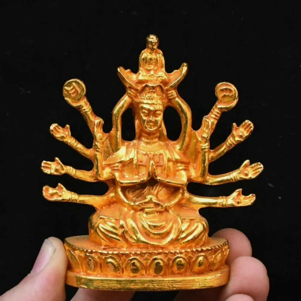 3.1''Old Tibet Bronze Gilt 18 Hands Maha Cundi Mother Buddha Statue Sculpture