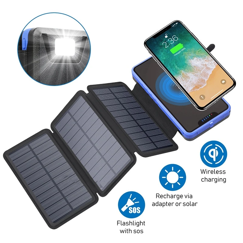 Folding Solar Panel Power Bank Wireless Charger Dual USB 2000mAh Powerbank for iPhone 15 Samsung Xiaomi Portable Charger Station